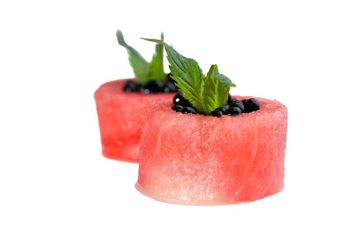 Watermelon Medallions With Blueberries and Peach Balsamic Vinegar