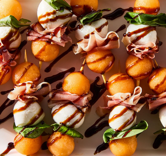 Melon and Prosciutto Skewers with Balsamic Vinegar
