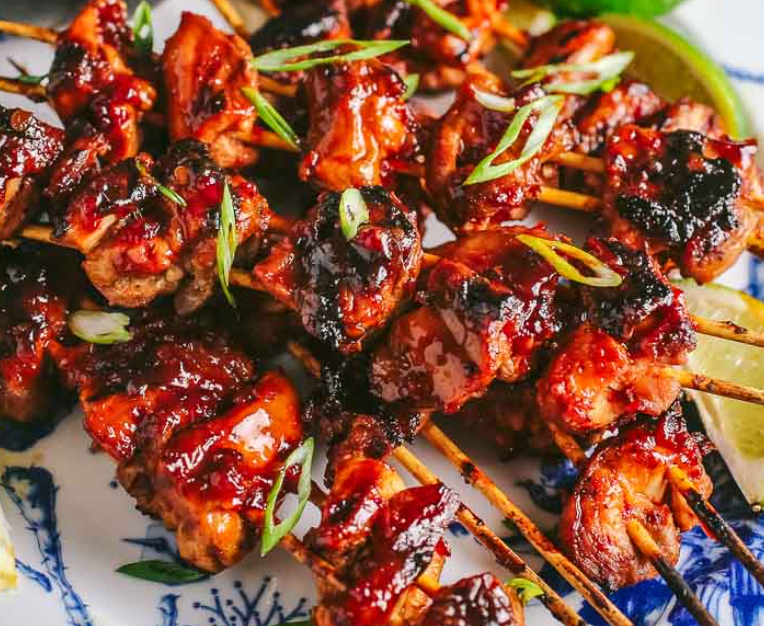 Roasted Red Pepper Spread Chicken Skewers