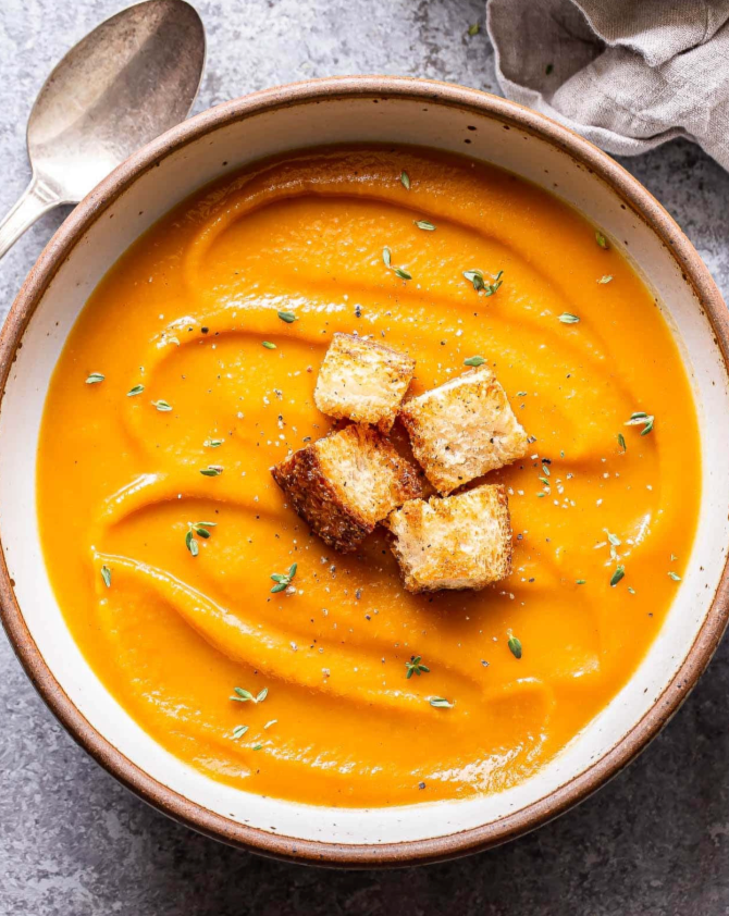 Butternut Squash and Apple Soup with Vines & Groves Lemon Artichoke Spread
